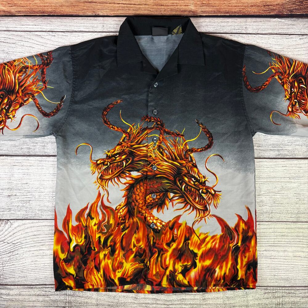 Vintage Y2k Dragon All Over Print Button Up Shirt